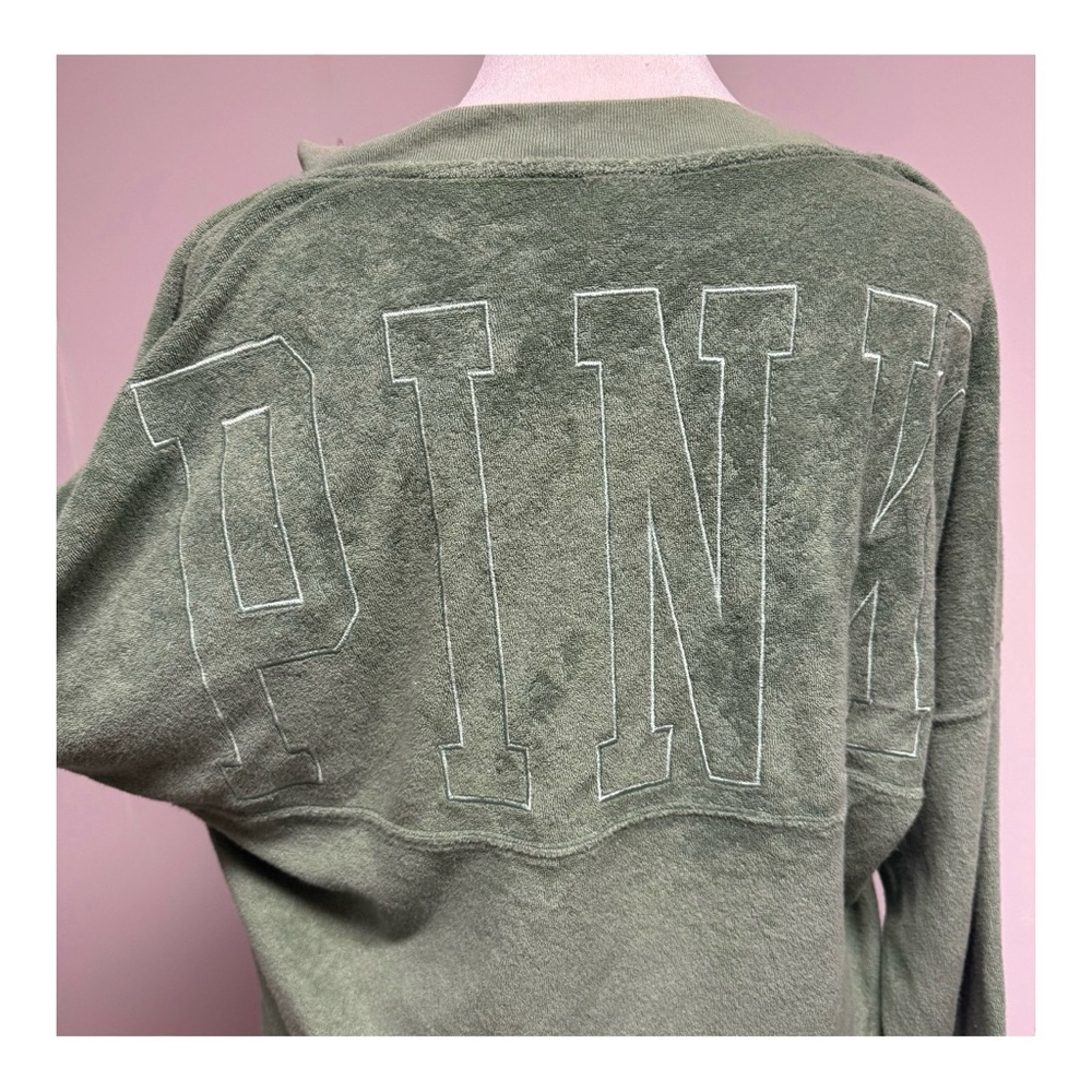 **DONATED** PINK Victoria's Secret Green Oversized Long Sleeve Sweatshirt - Picture 4 of 5